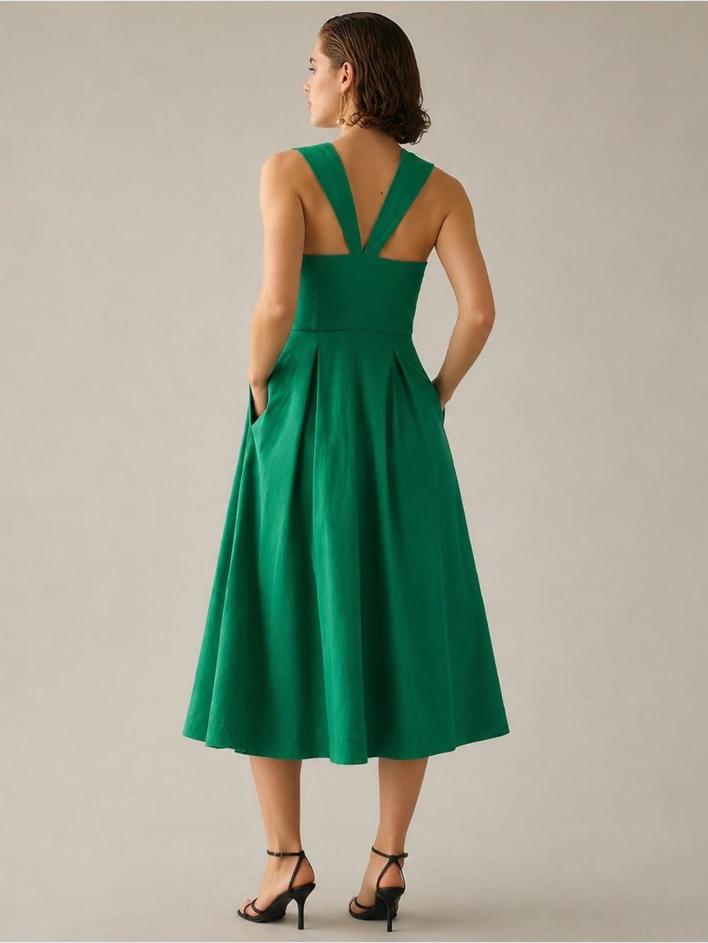 Anthropologie Maeve Square-Neck Buttondown Midi Dress Green Size 14 - Picture 4 of 8